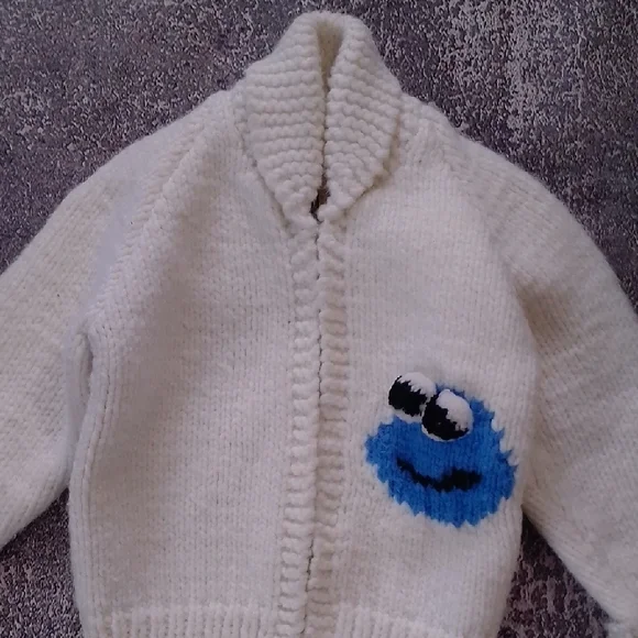 Vintage 70s Cookie Monster Cowichan Wool Jacket Googlie Eyes Handmade - Picture 4 of 8